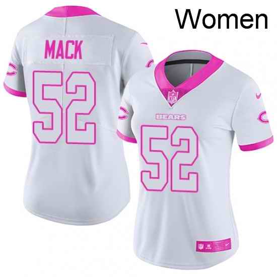 Womens Nike Chicago Bears 52 Khalil Mack Limited White Pink Rush Fashion NFL Jersey